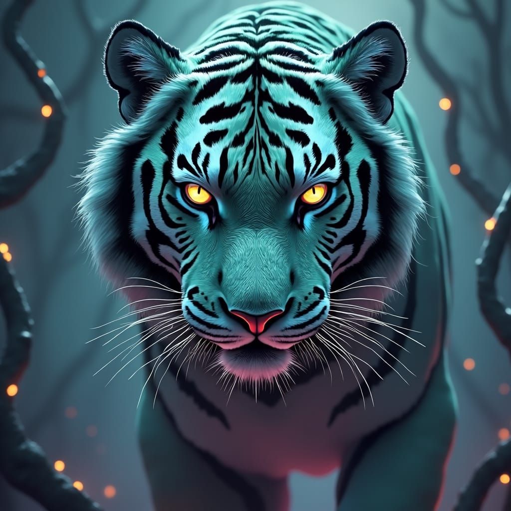 Mystical Tiger in Gothic Fantasy Dreamscape