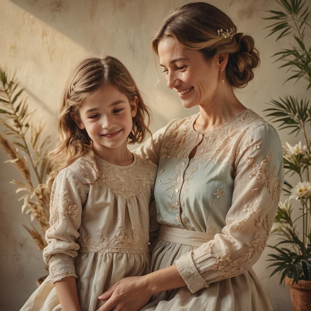 Heartwarming Image of Mother and Daughter Smiling