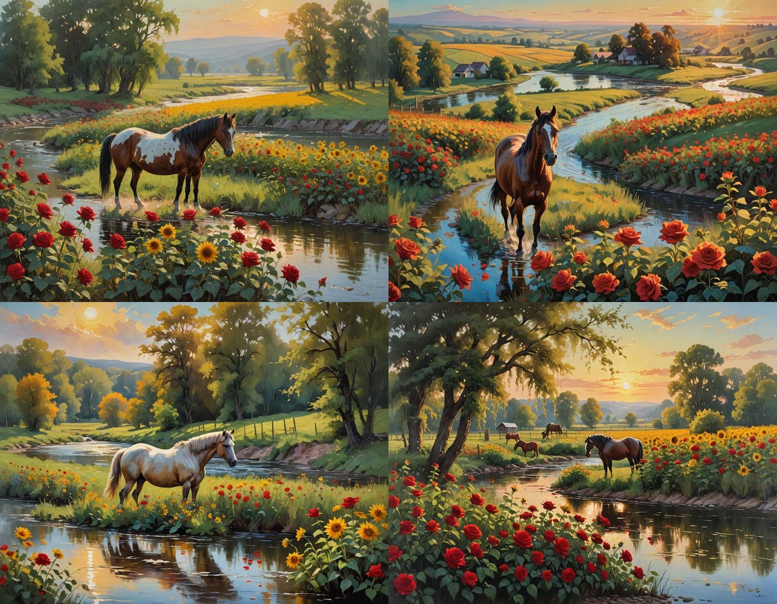 Spring Countryside Sunset Landscape as Oil Painting