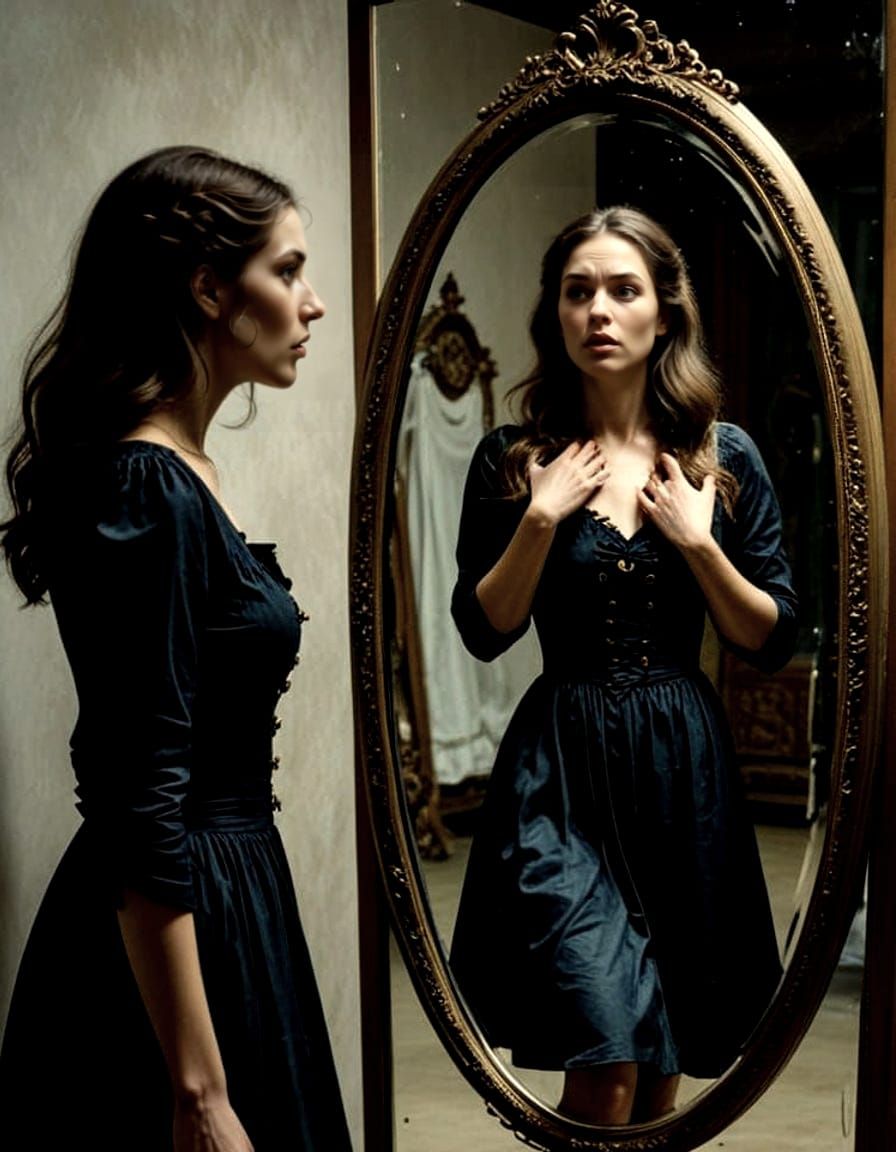 Woman Enchanted by Swirling Mirror