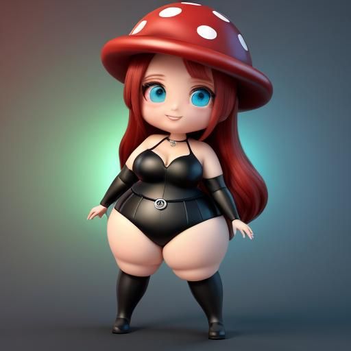 Kawaii Mushroom Woman in Magic Forest, 3D Digital Art