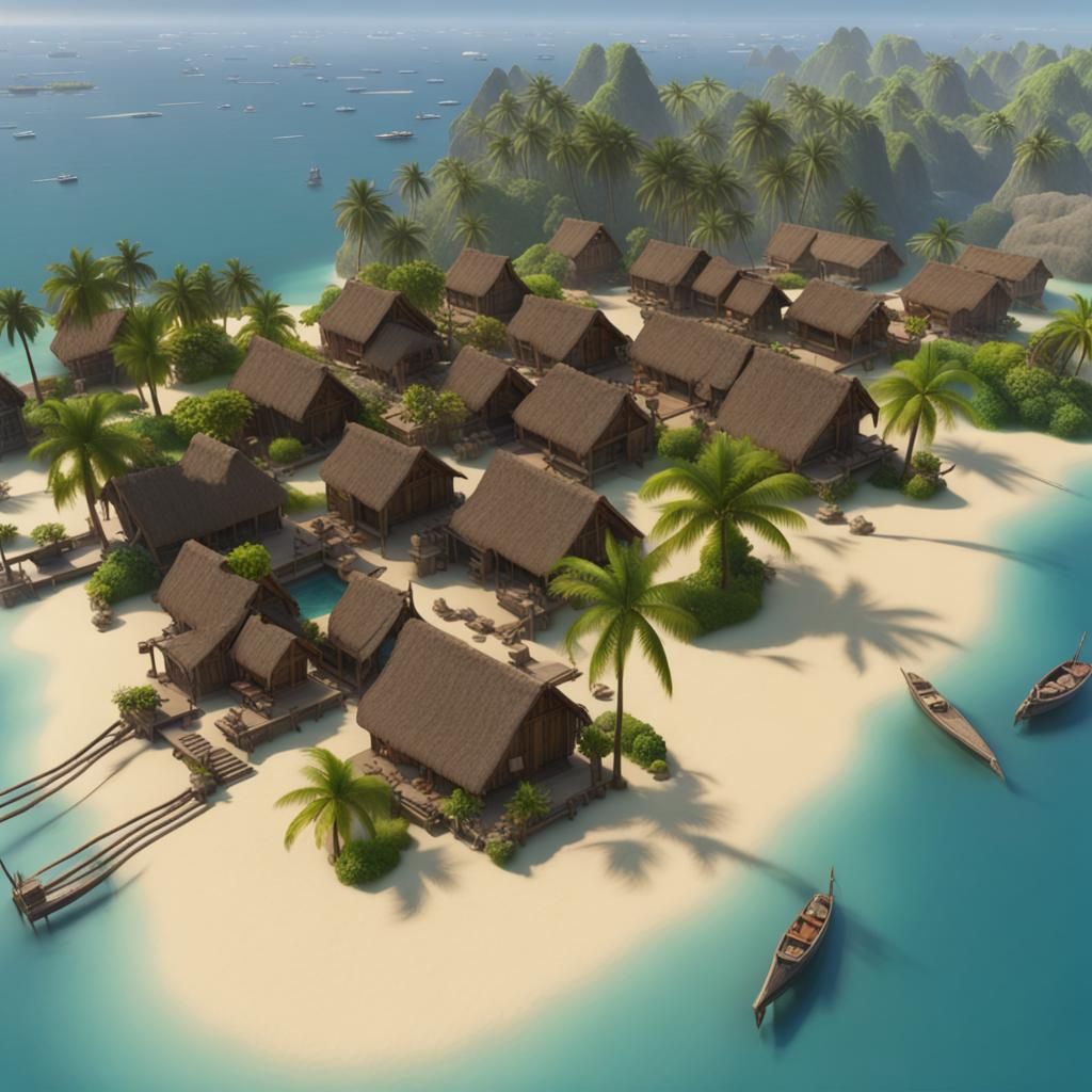 Viking Village on Tahitian Island in 3D