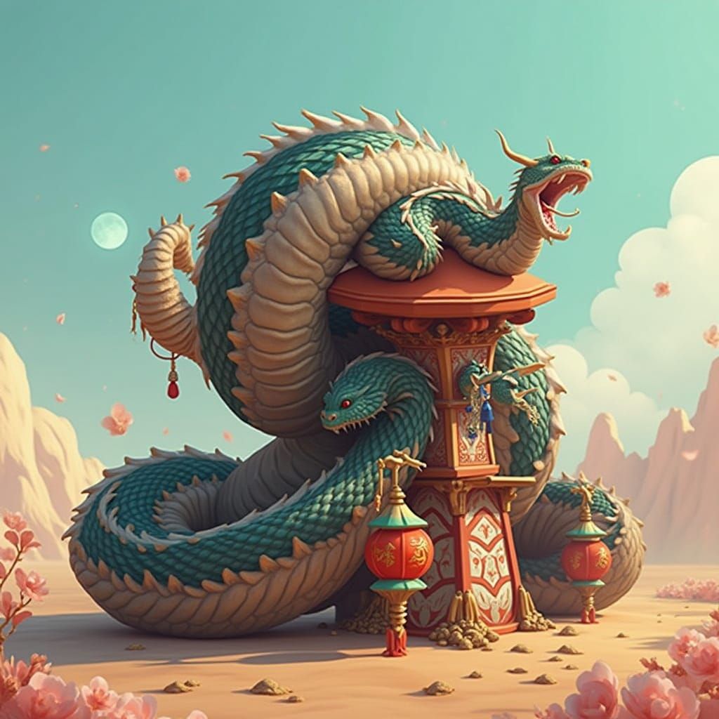 Majestic New Year Cobra Grants Red Pockets in Mystical Garde...