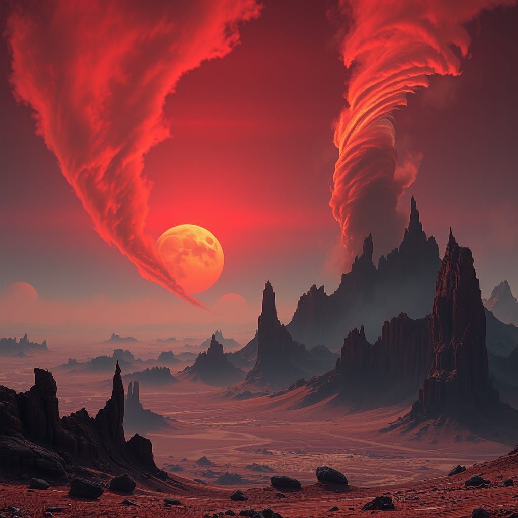 Mars Sunset in Vibrant, Surrealistic Colors