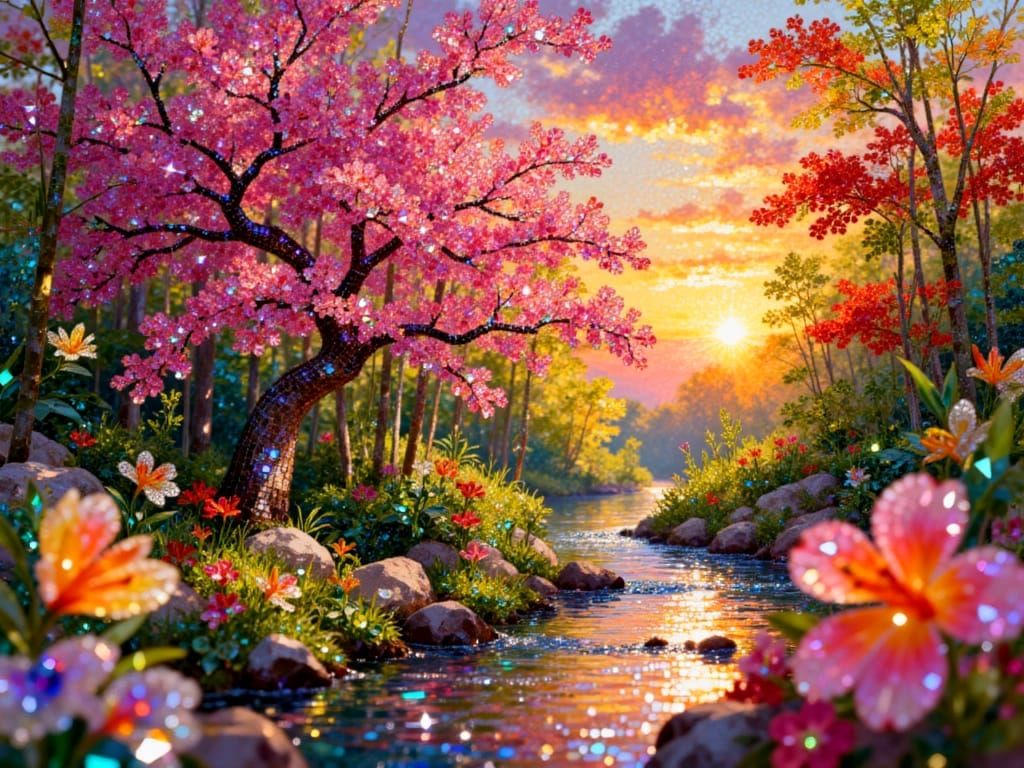 Vibrant Nature Scenes in Diamond Painting Style