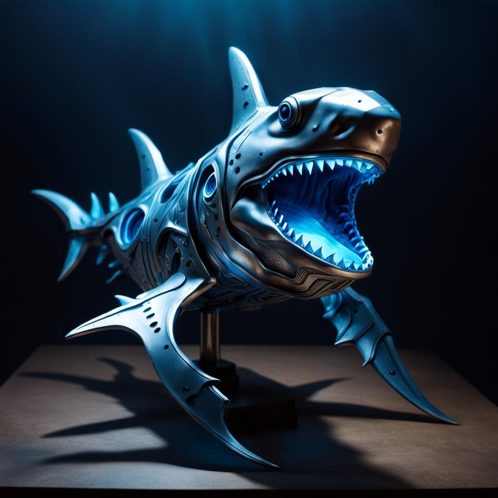 Warhammer-Inspired Biomechanical Shark Sculpture
