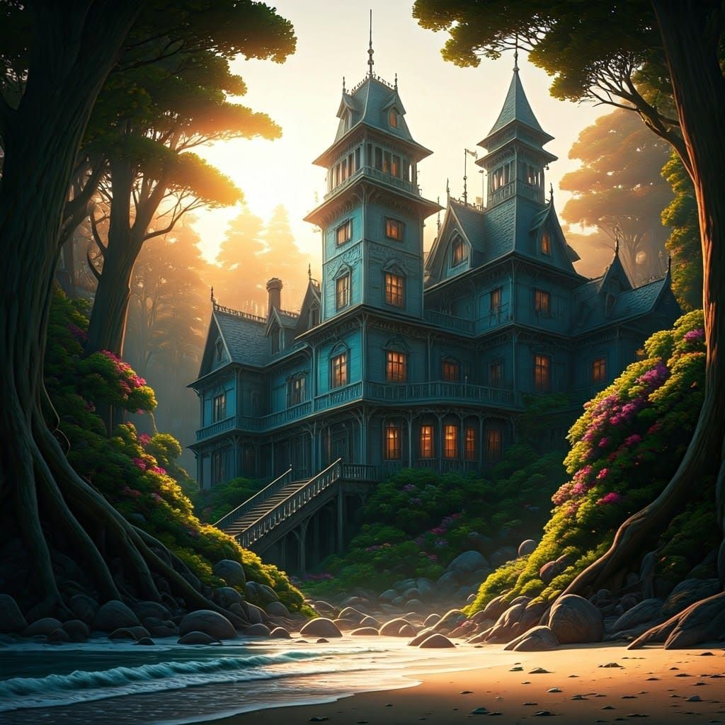 Surreal Morning Light Illuminates a Majestic Victorian Mansi...