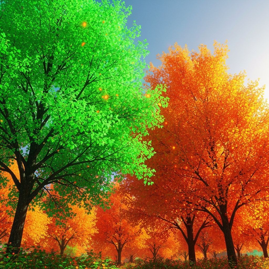 Neon Autumn Trees in Kinetic Pointillism Style