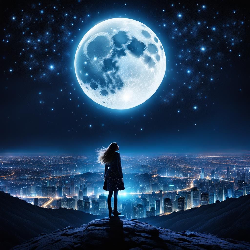 Queen of the Moon in Luminous Night Sky