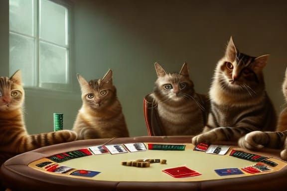 Cats Play Poker: Detailed Fantasy Concept Art