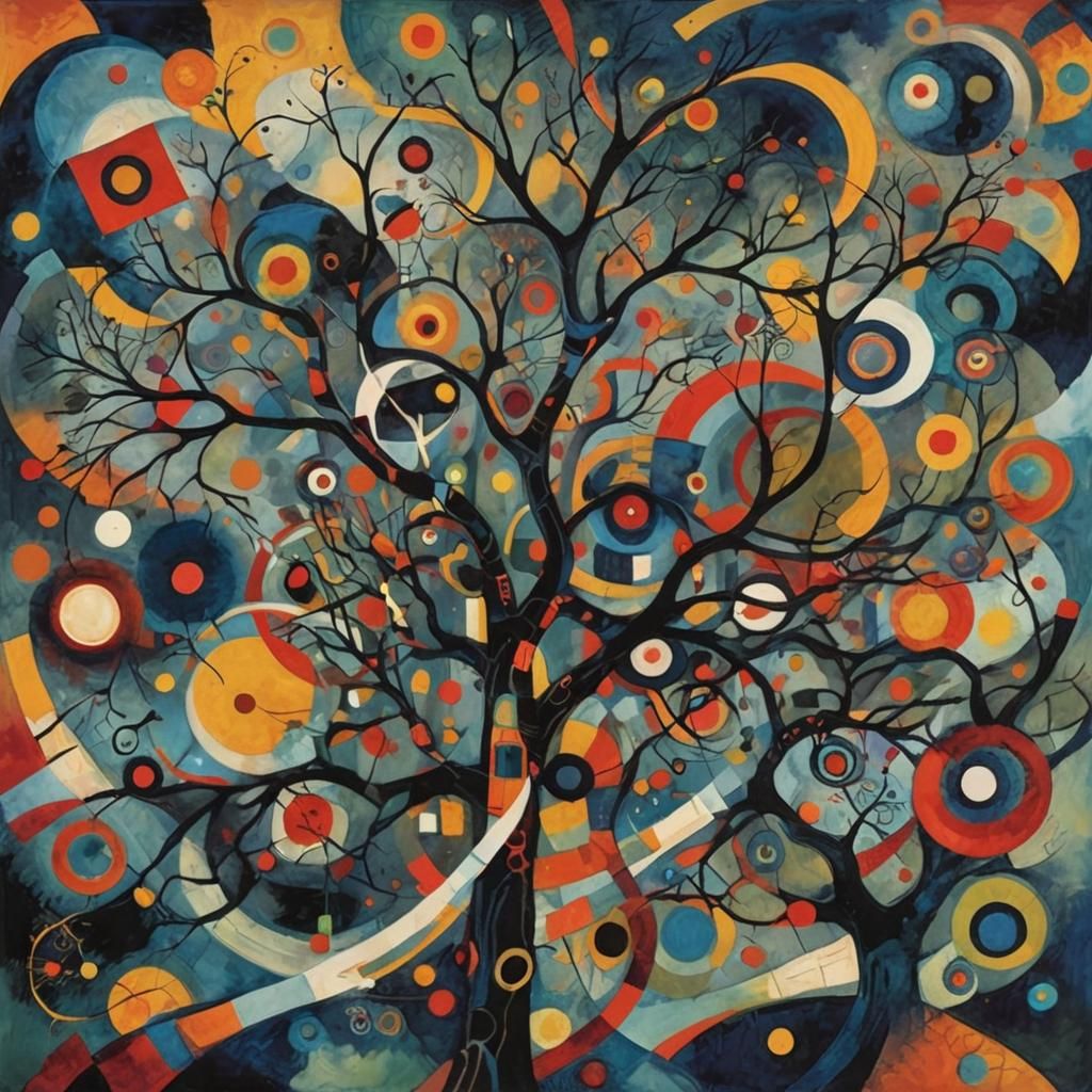 Dark academia circular dendritic Kandinsky trees with an inf...