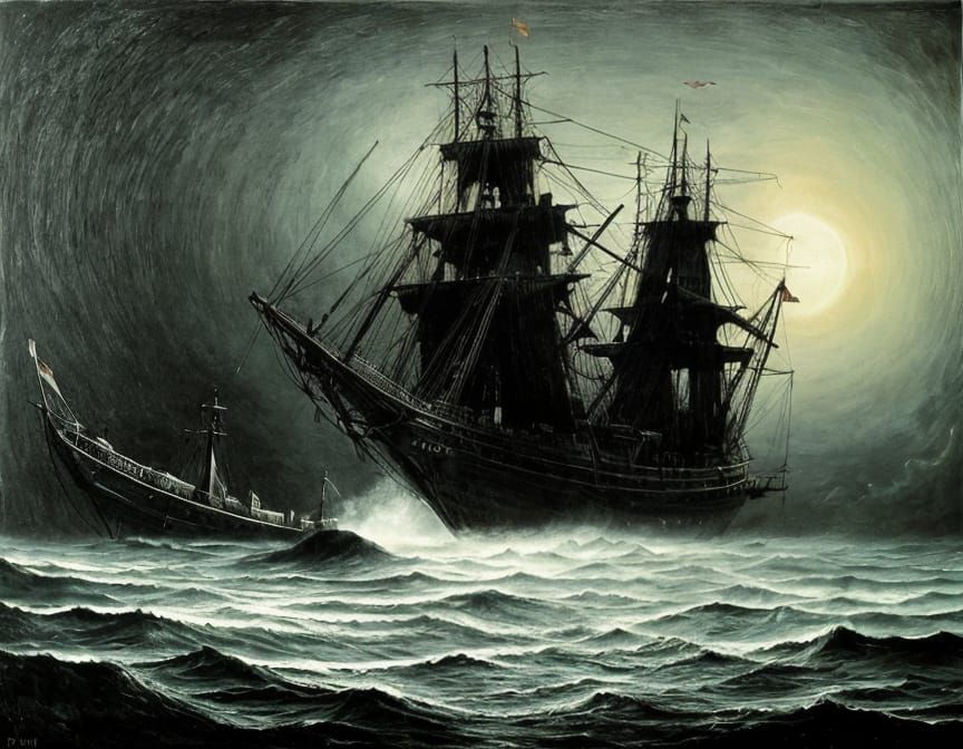 Surreal Pirate Ghost Ship at Night