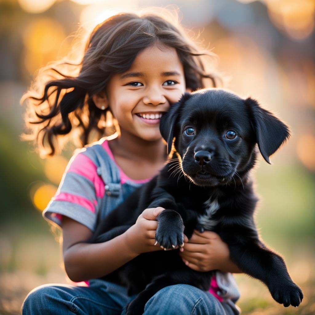 Girl and Puppy: Adorable Playful Moment