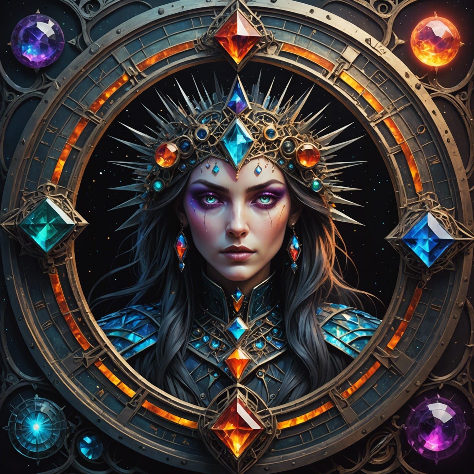 Pagan Witch Sorceress in Apocalyptic Sci-Fi Landscape