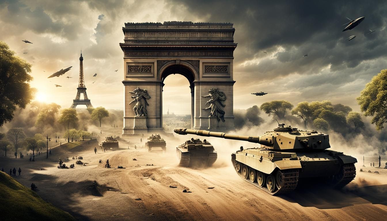 Tiger Tank Enters Arc de Triomphe: Cinematic WWII Scene