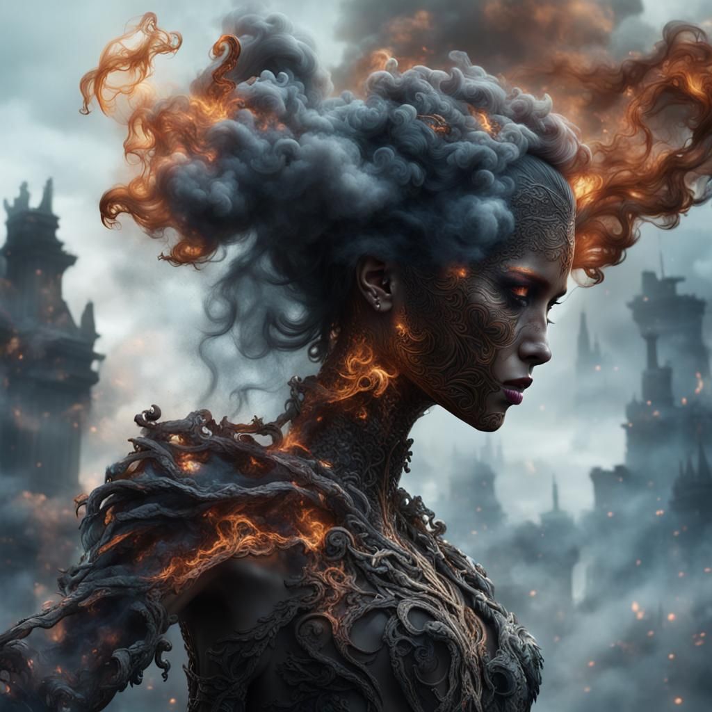 Ethereal Female Figure Formed from Smoke