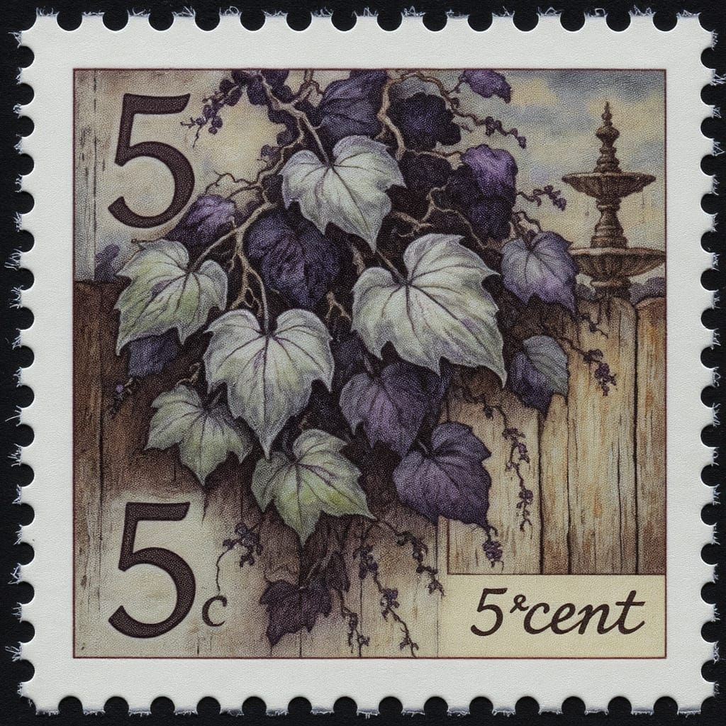 Vintage Hawaiian Stamp with Nightshade Vines