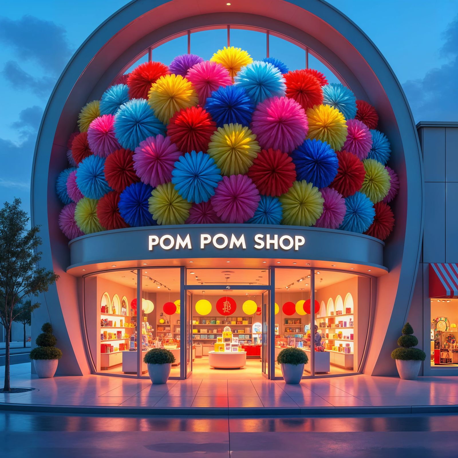 Colorful Pom Pom Shop in Pixar Style