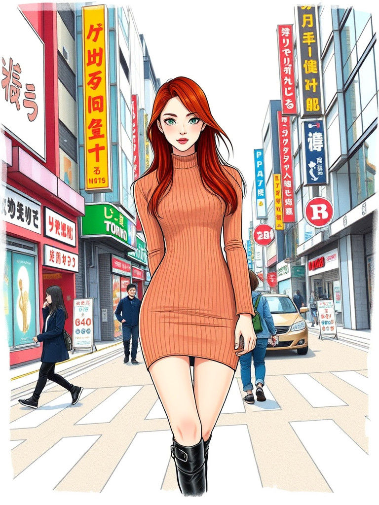Japanese Woman in Shibuya, Araki and Loish Style