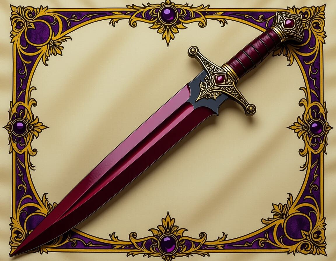 Dark Red Dagger on Velvet: Dark Fantasy Concept Art