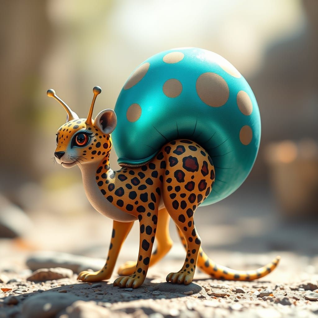 Whimsical Chester the Cheetah-Snail in Teal