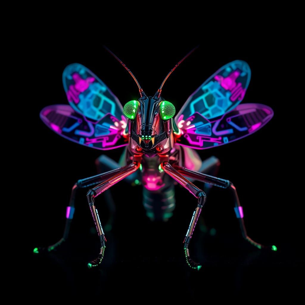 Cyberpunk Grasshopper in Futuristic Cityscape