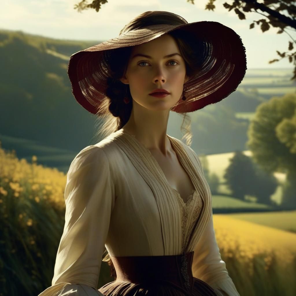 Emma Bovary in Rural Normandy Landscape