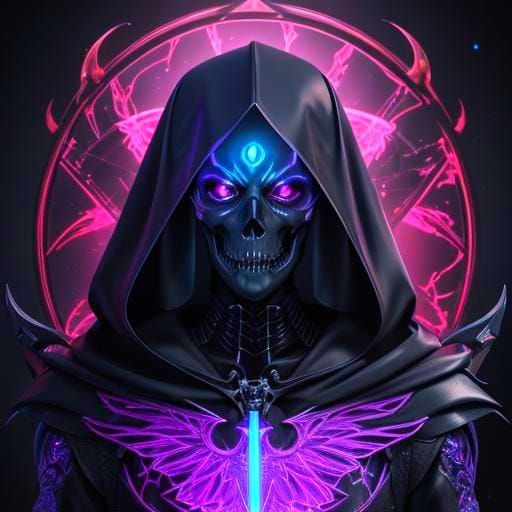 Holographic Grim Reaper Portrait in Vivid Colors