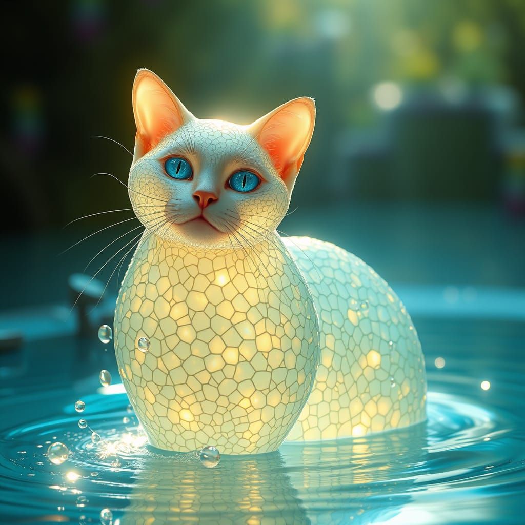Surreal Watercat Radiates Nature's Essence in Vibrant Colors
