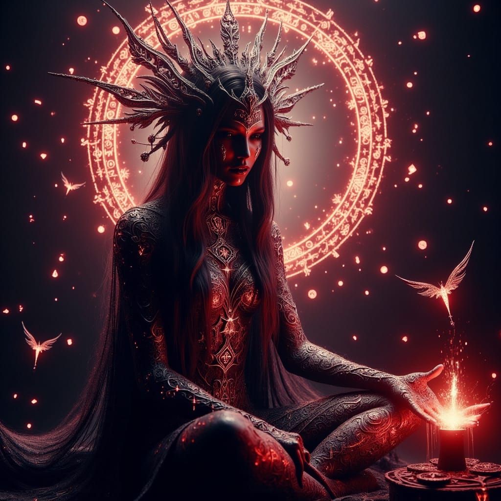 Viking Seeress with Glowing Runestone, Fantasy Art