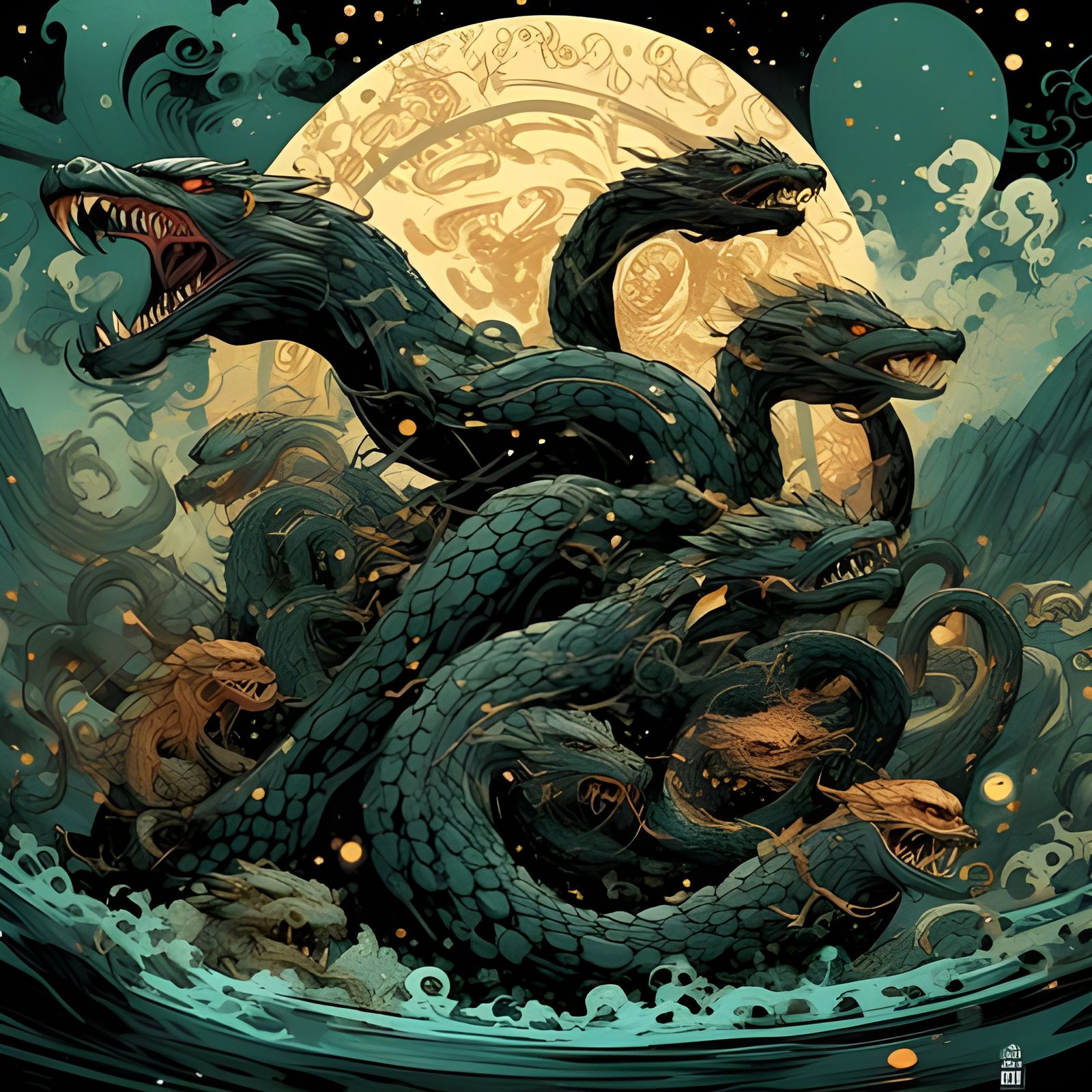 Multi-Headed Hydra Fantasy Illustration