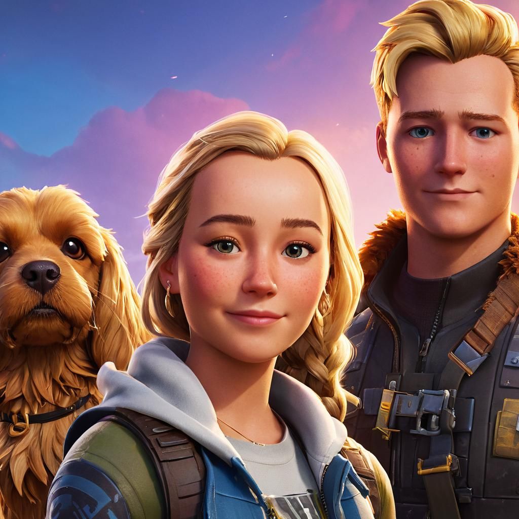 Blonde Fortnite Character with Cocker Spaniel Portrait