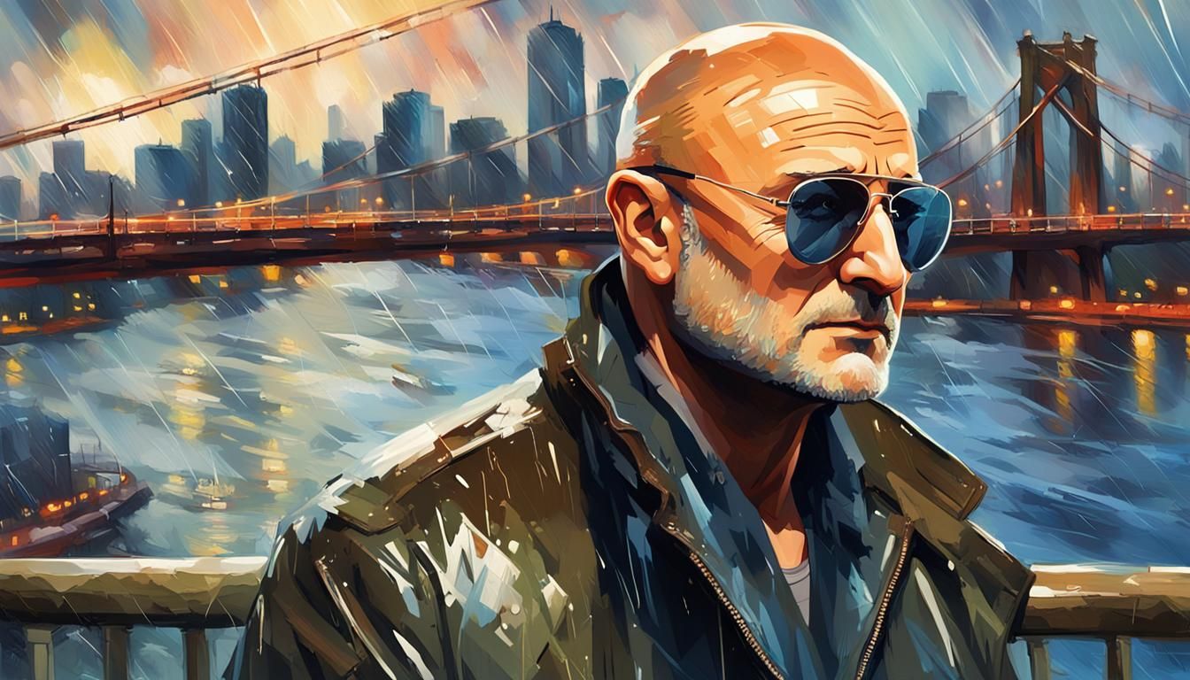 Phil Collins Impasto Portrait with Boston Bridge