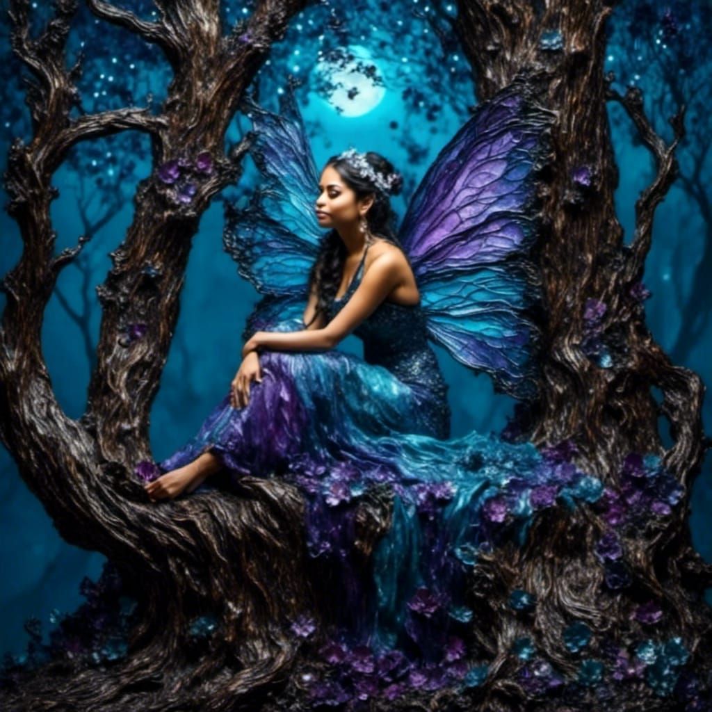Fairy in Mystical Forest Glade at Night