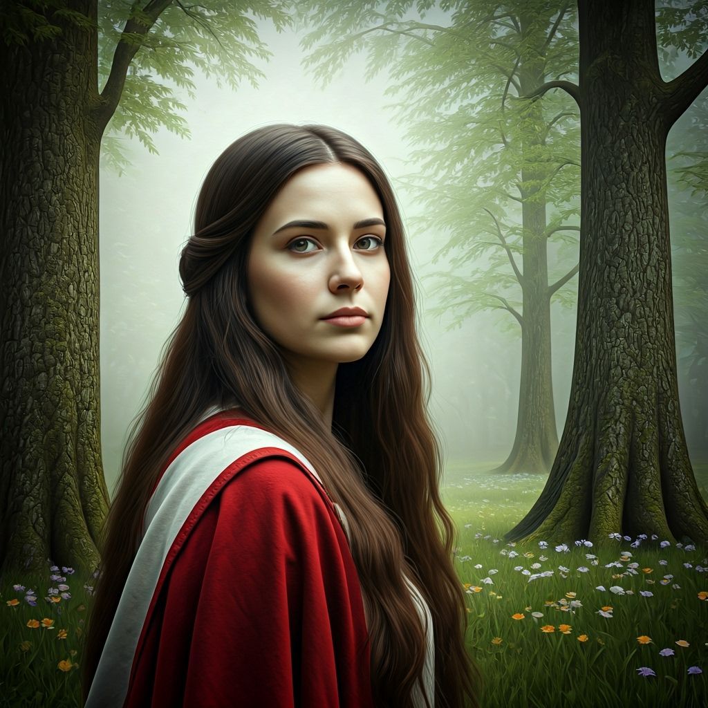 Medieval Maiden Walks Through Springtime Fog