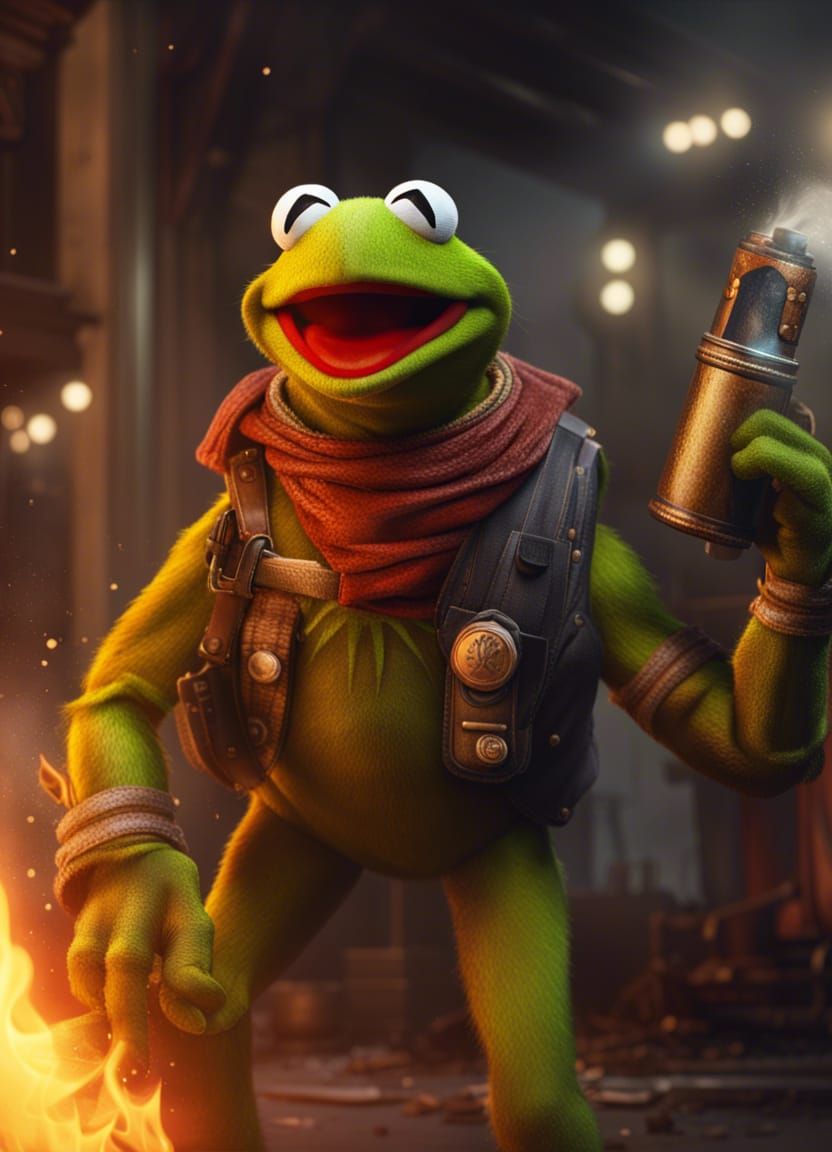 Kermit the Firefighter: Hyperdetailed Concept Art