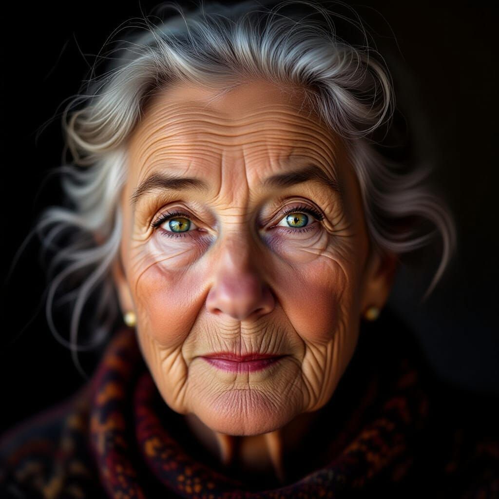 Emotive Portrait of 85 Year Old Woman in Soft Light