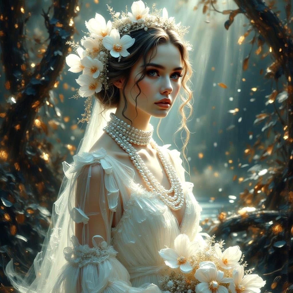 Ethereal Figure in Enchanted Woods with Dramatic Lighting