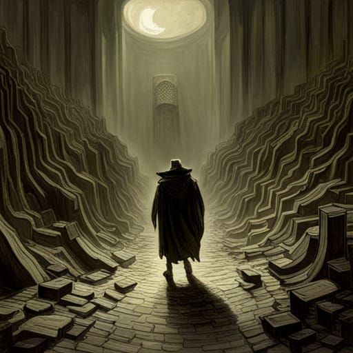 Horror in the Labyrinth: Dark Fantasy Engraving