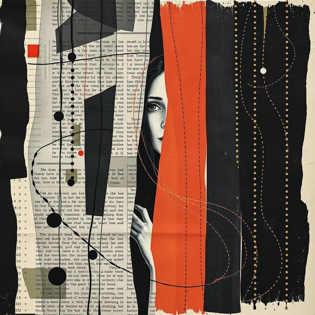 Woman Hiding Behind Abstract Textured Curtains