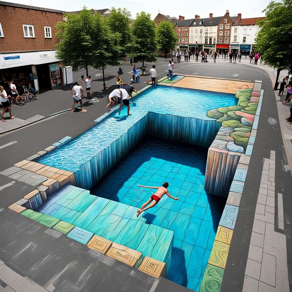 A huge swimming pool in the street