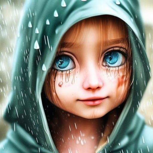Adorable Girl in Rain with Natural Lighting