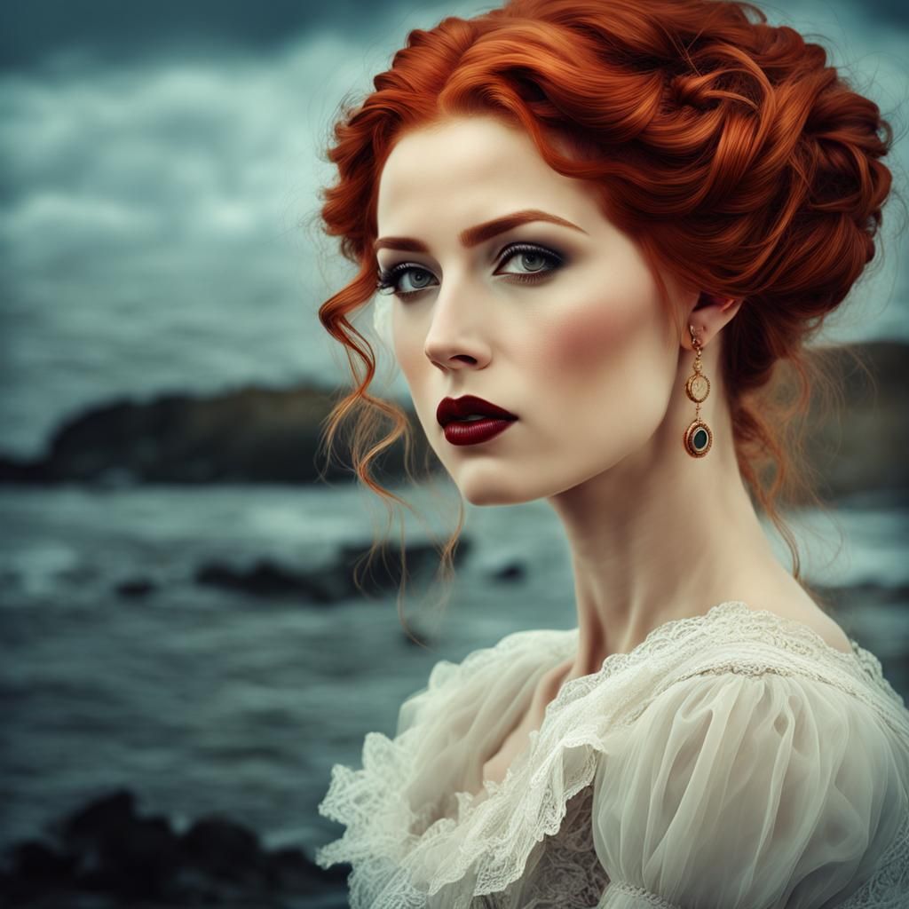 Victorian Redhead in Bleak Coastal Digital Art