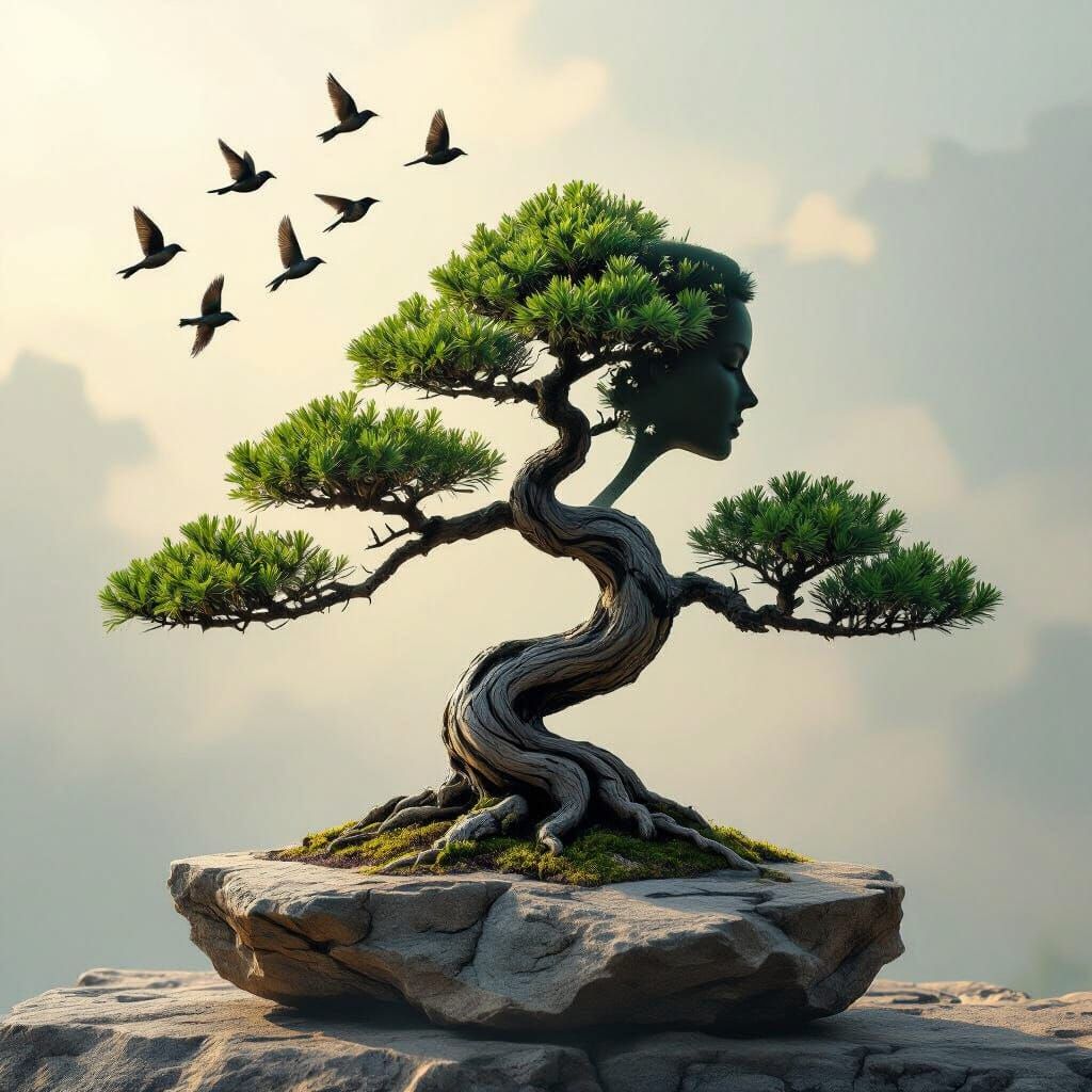 Taylor Swift Bonsai Tree with Swifts, Cinematic Style
