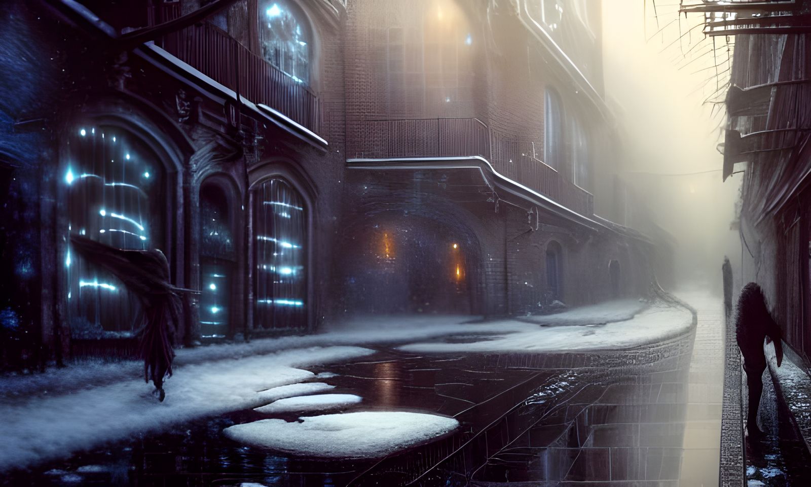 Magical Snowy Alleyway in Hyperdetailed Digital Art