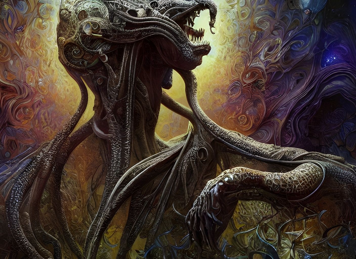 Psychedelic Mycelium Network in a Detailed Digital Painting