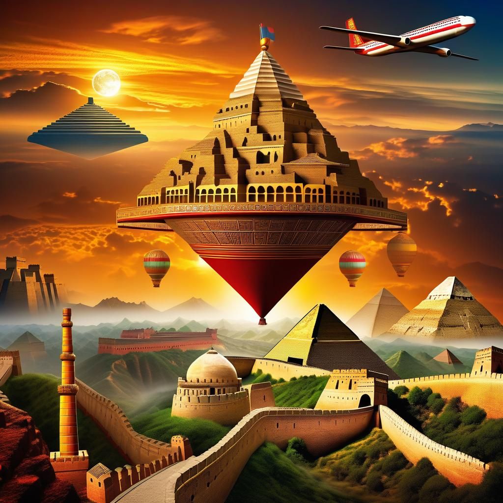 Surreal Antique Map of Historical Landmarks