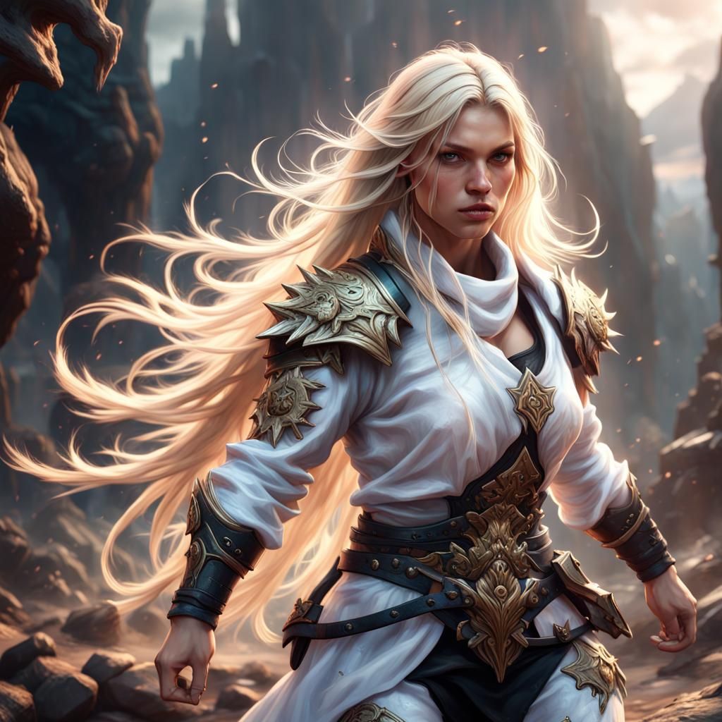 Fierce Blonde Warrior in Detailed Matte Painting