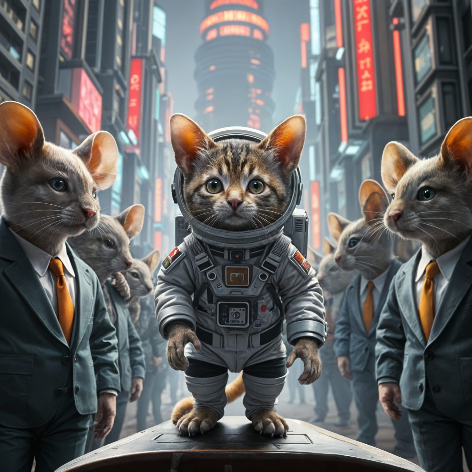 Feline Astronaut in City of Giant Mice