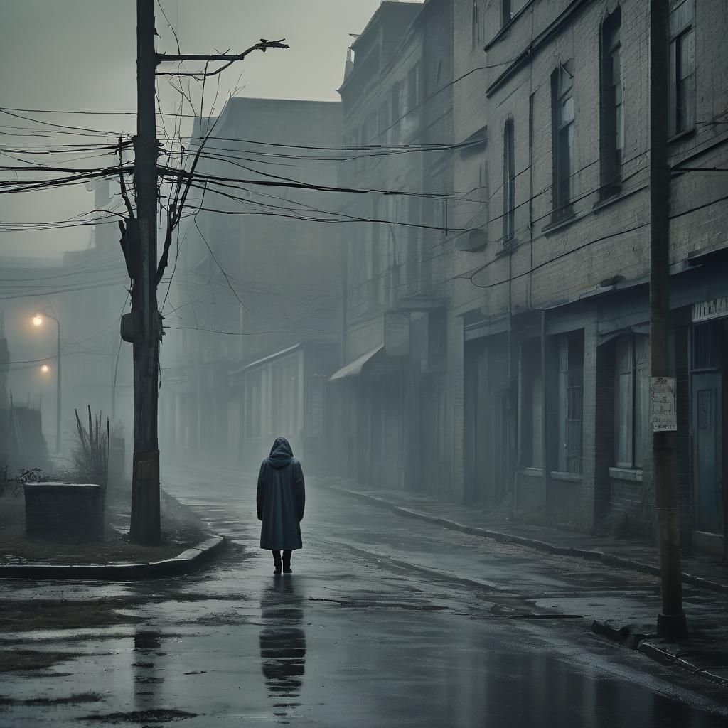 Misty Figure in Abandoned City Street, Wyeth Style